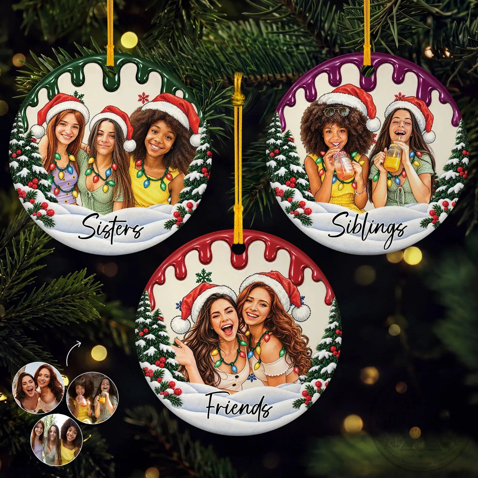 Personalized Christmas Sisters Siblings Friends Photo Ceramic Ornament