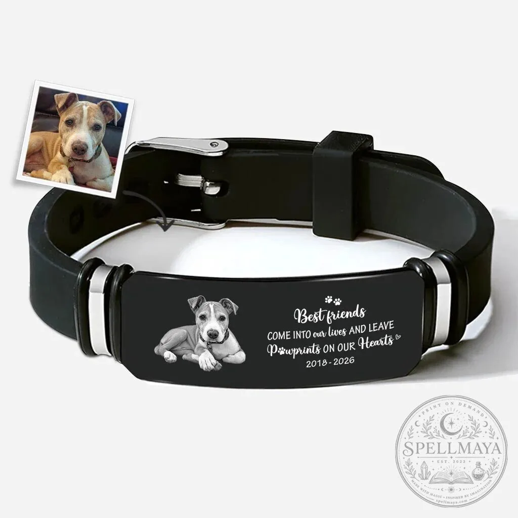 Personalized Pet Memorial Photo Bracelet, Best Friends Leave Pawprints On Our Hearts