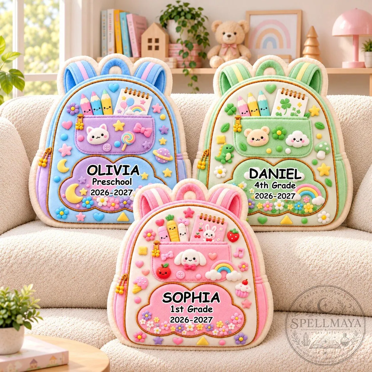 Personalized Backpack Shaped Kids Name Pillow