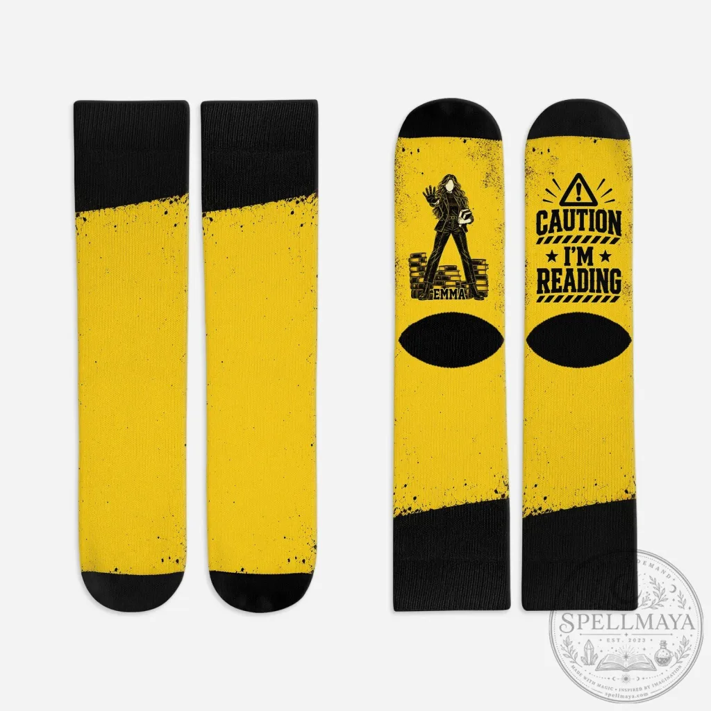 Caution I'm Reading Personalized Book Lover Gift Socks Caution I'm Reading Personalized Book Lover Gift Socks