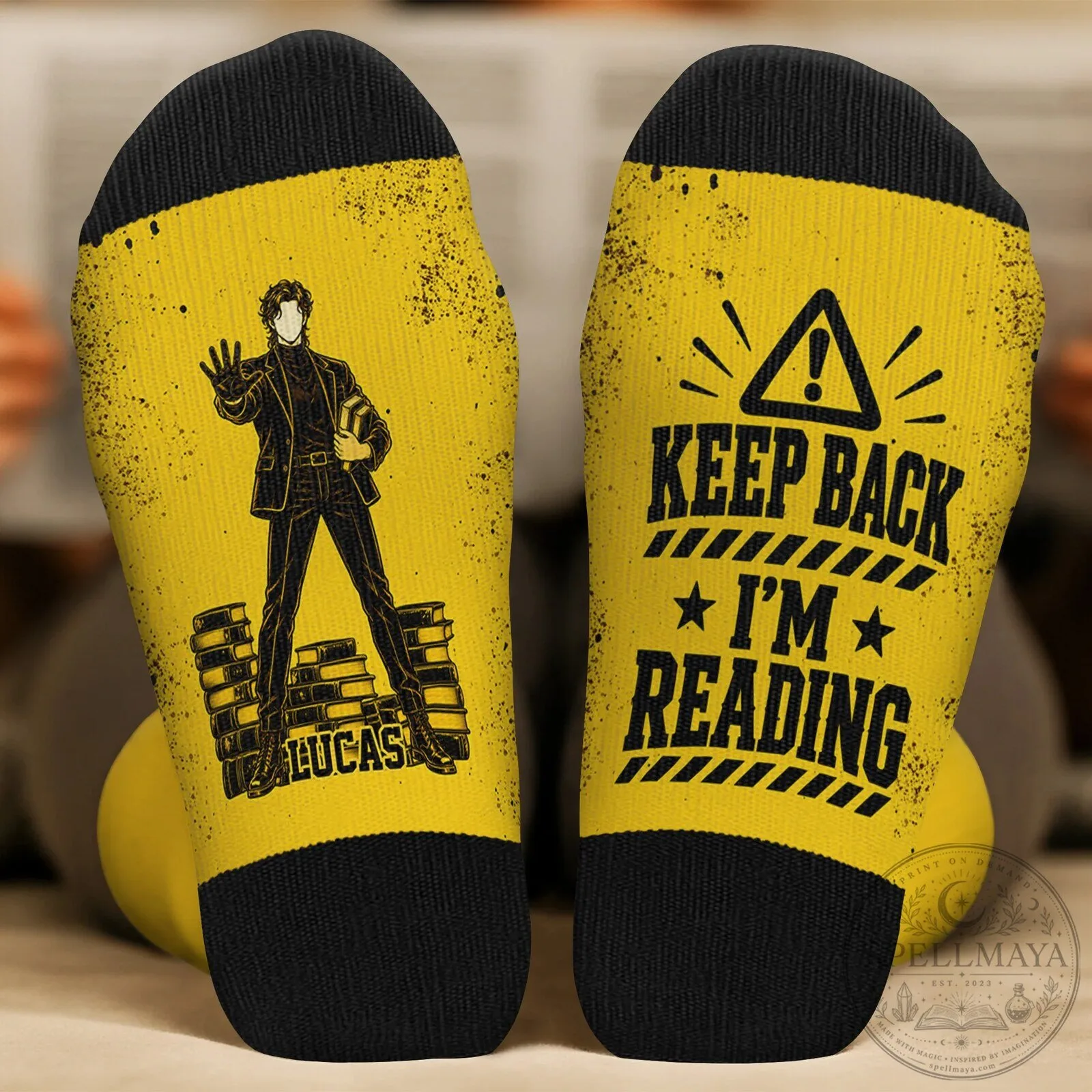 Caution I'm Reading Personalized Book Lover Gift Socks 8 Caution I