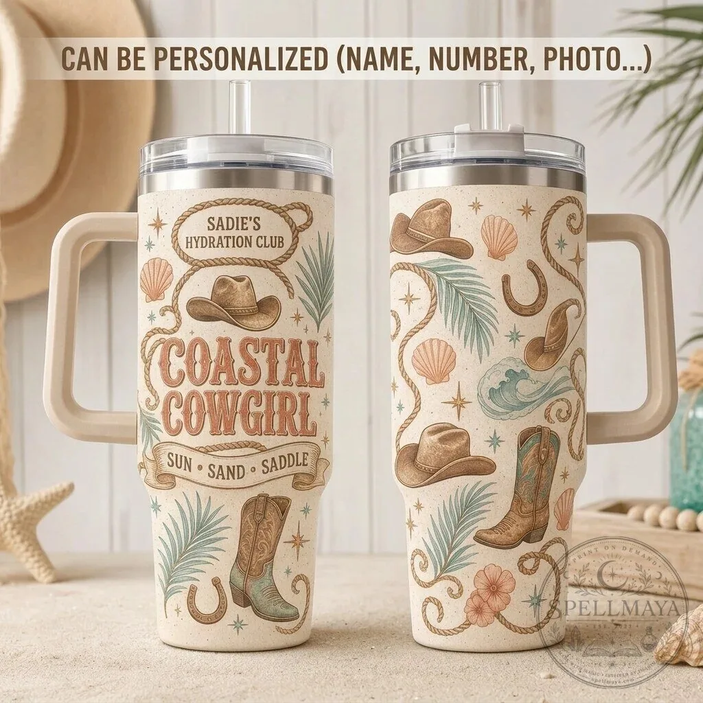 Coastal Cowgirl Personalized Insulated Travel Tumbler with Handle 1 Coastal Cowgirl Personalized Insulated Travel Tumbler with Handle