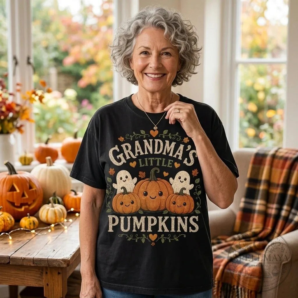 Grandma's Little Pumpkins Halloween Ghost and Pumpkin Patch T-Shirt