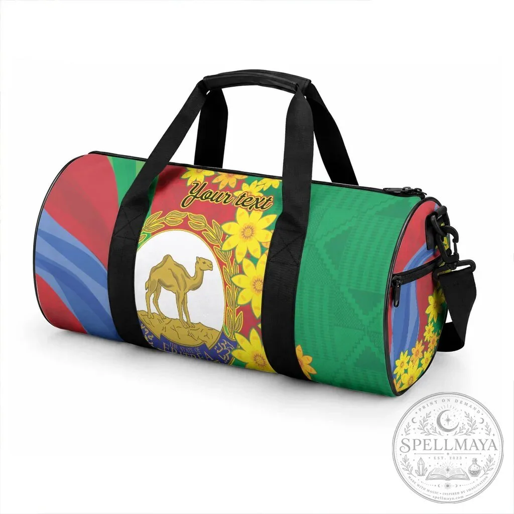Eritrea Flag Personalized Duffle Bag with Adey Abeba Flowers and Camel 9 Eritrea Flag Personalized Duffle Bag with Adey Abeba Flowers and Camel