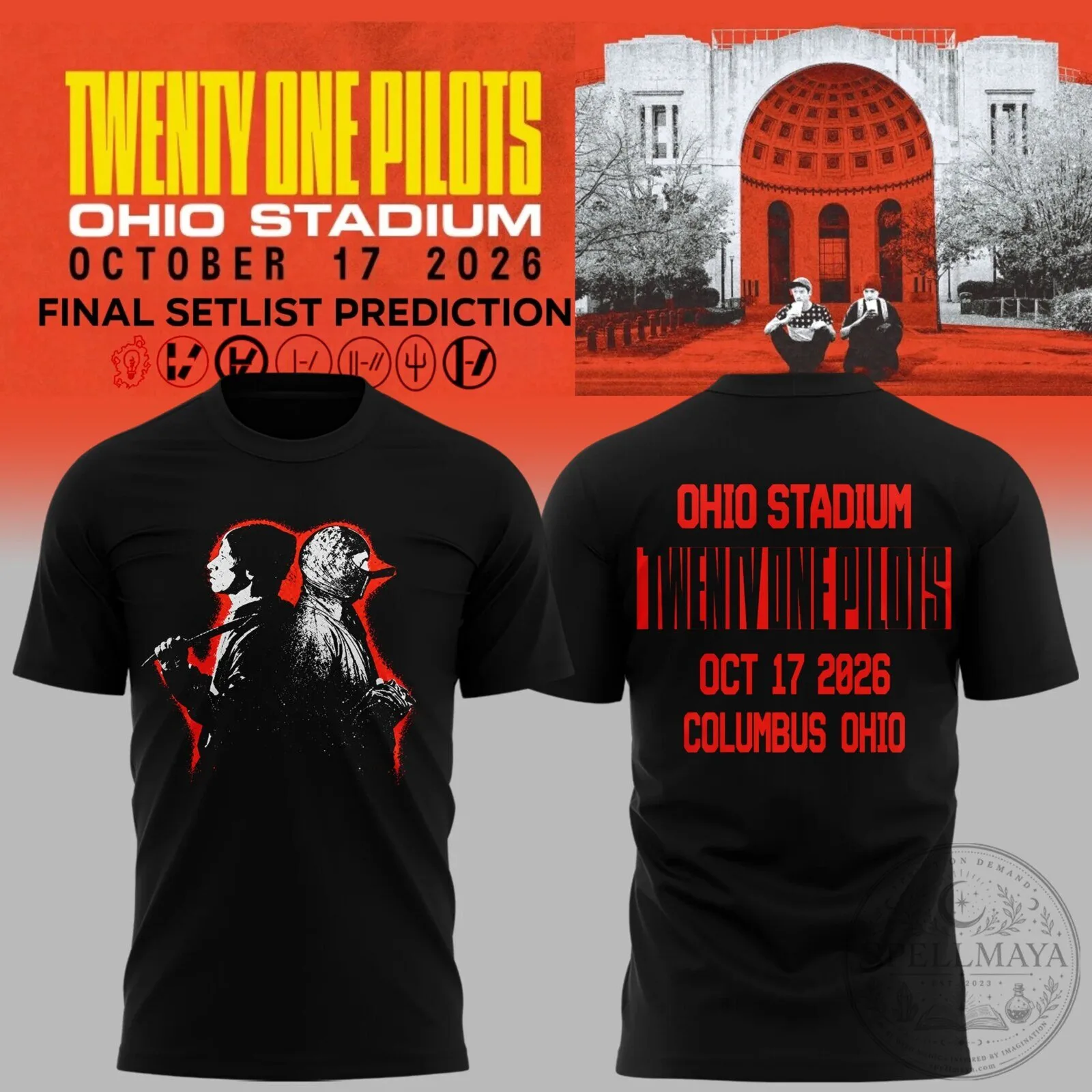 Black T-Shirt for October 2026 Concert Tour at Ohio Stadium by Twenty One Pilots