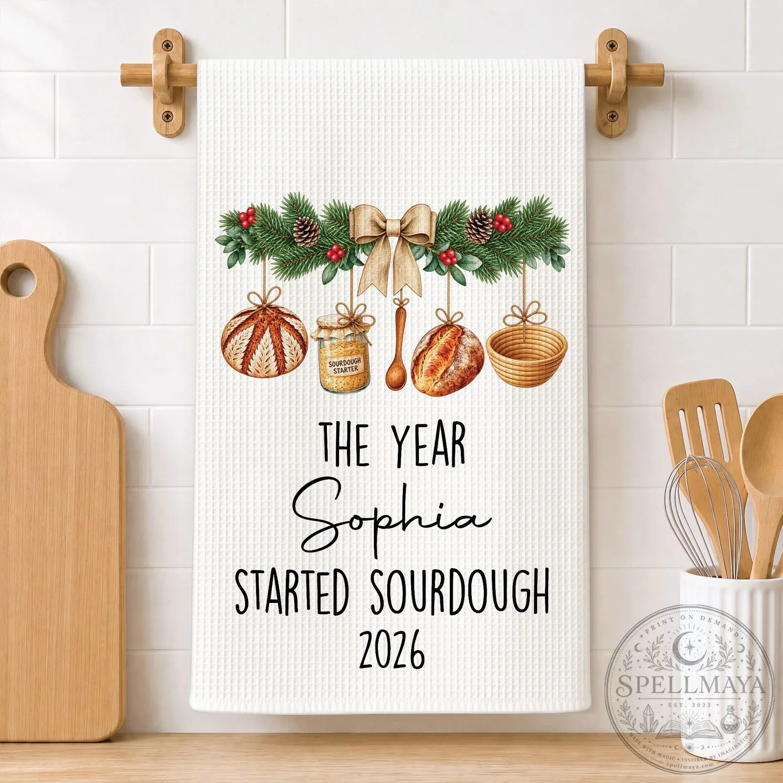 Personalized Sourdough Starter Kitchen Towel, Custom Baker Gift