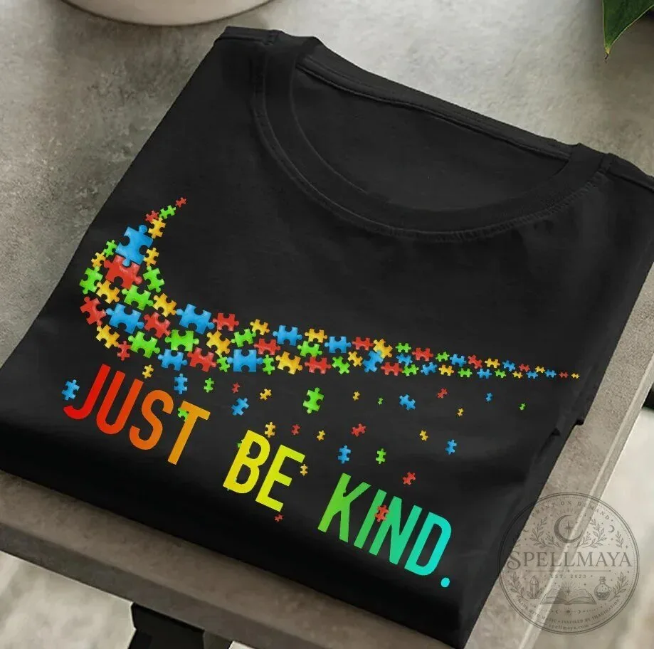 Autism Awareness Just Be Kind Puzzle Piece Graphic Black T-Shirt