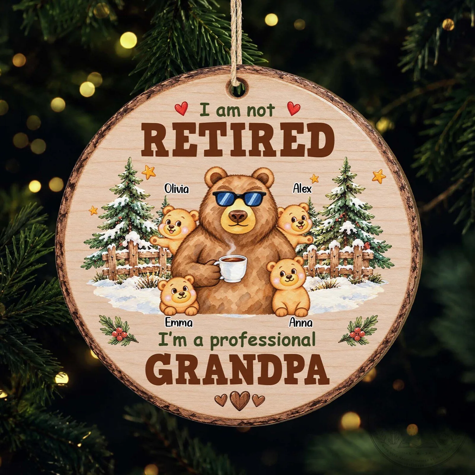 Professional Grandpa Bear with Grandchildren Christmas Tree Ornament