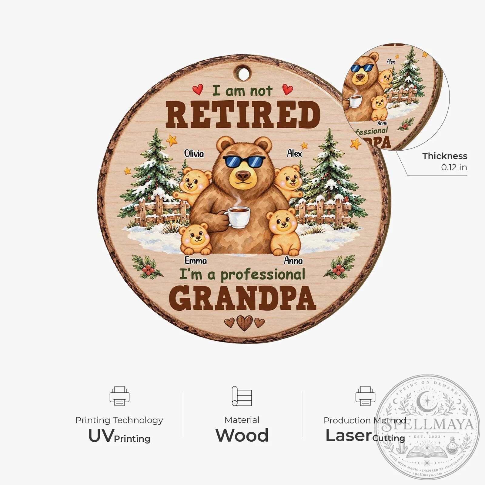 Professional Grandpa Bear with Grandchildren Christmas Tree Ornament 12 Professional Grandpa Bear with Grandchildren Christmas Tree Ornament
