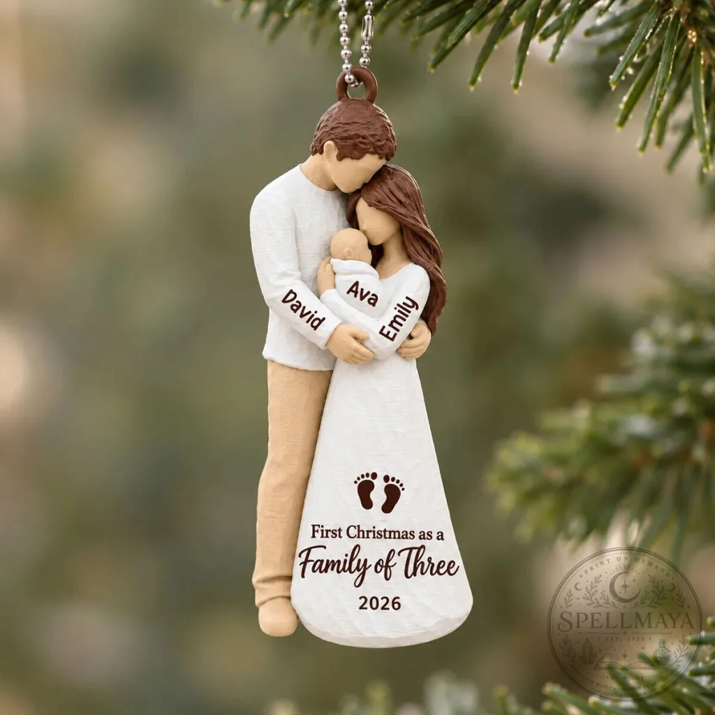 Personalized First Christmas As Family Of Three New Parents Holiday Ornament Personalized First Christmas As Family Of Three New Parents Holiday Ornament