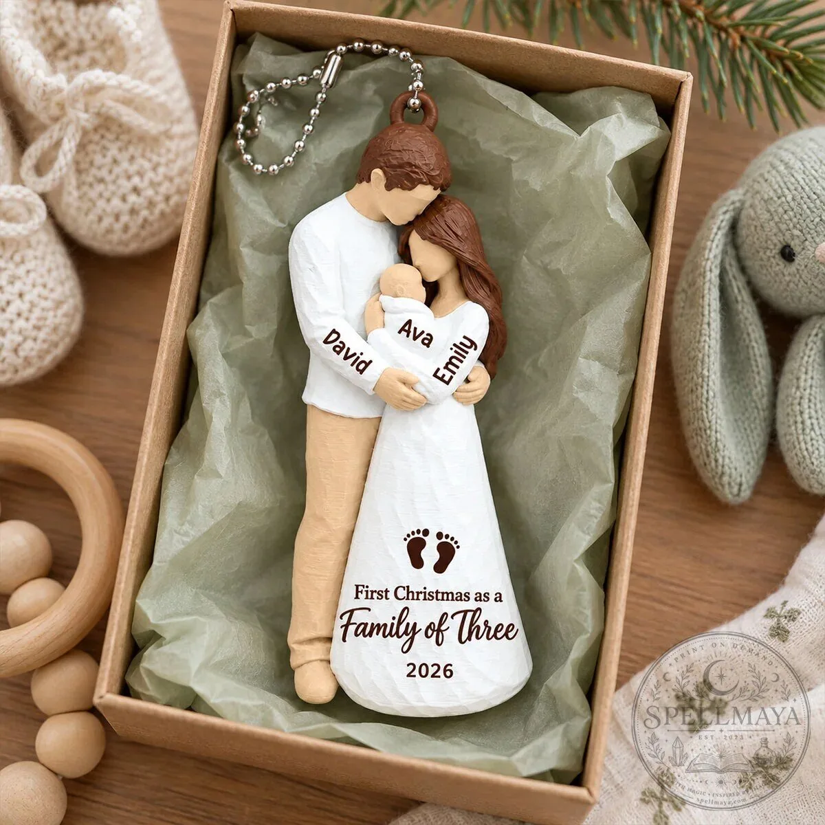 Personalized First Christmas As Family Of Three New Parents Holiday Ornament 37 Personalized First Christmas As Family Of Three New Parents Holiday Ornament
