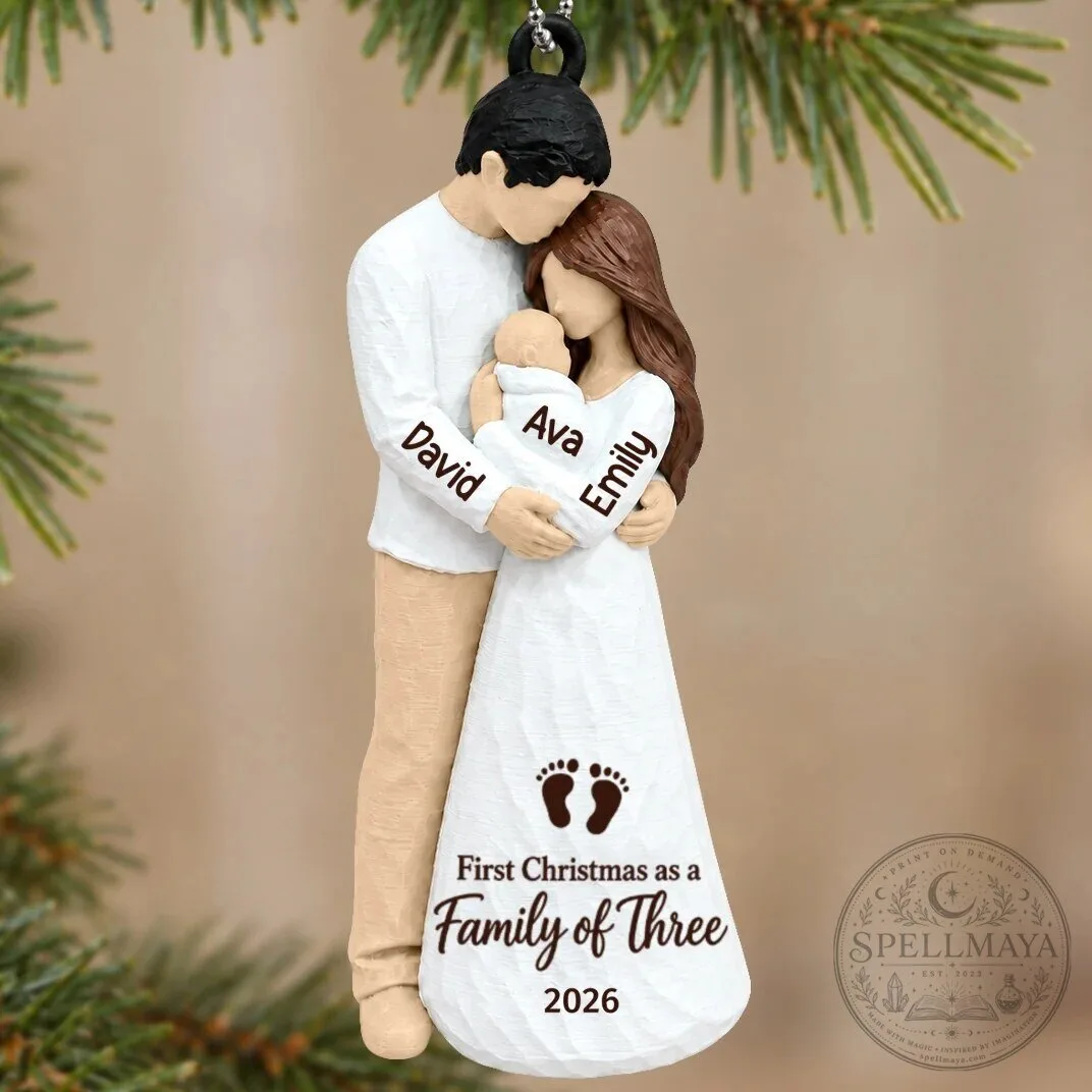 Personalized First Christmas As Family Of Three New Parents Holiday Ornament 43 Personalized First Christmas As Family Of Three New Parents Holiday Ornament