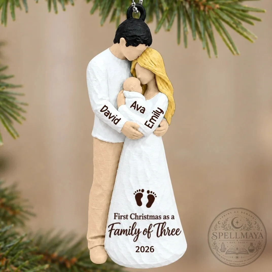 Personalized First Christmas As Family Of Three New Parents Holiday Ornament 45 Personalized First Christmas As Family Of Three New Parents Holiday Ornament