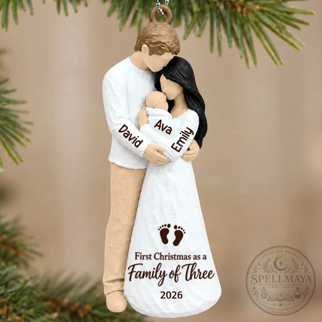 Personalized First Christmas As Family Of Three New Parents Holiday Ornament 46 Personalized First Christmas As Family Of Three New Parents Holiday Ornament