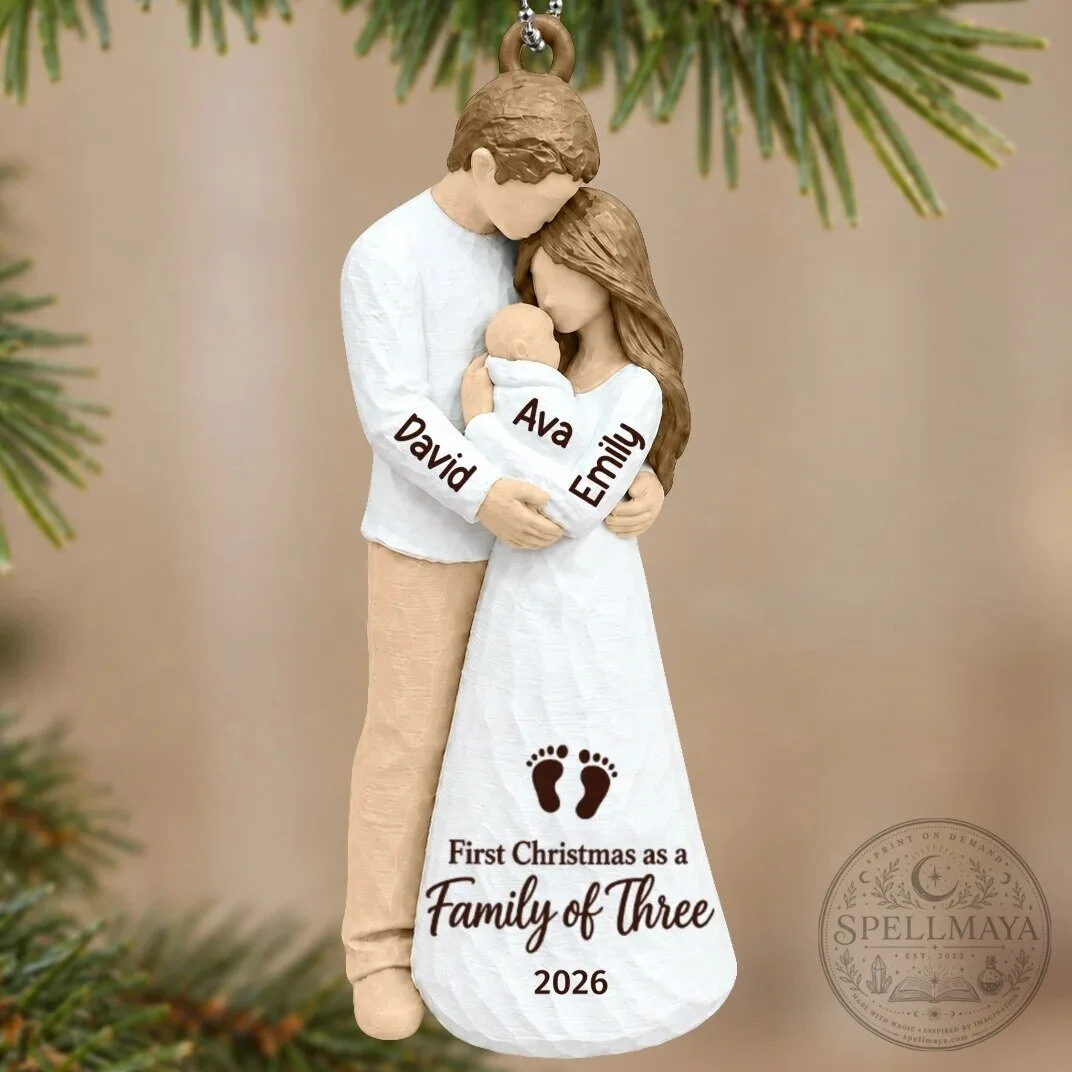 Personalized First Christmas As Family Of Three New Parents Holiday Ornament 47 Personalized First Christmas As Family Of Three New Parents Holiday Ornament