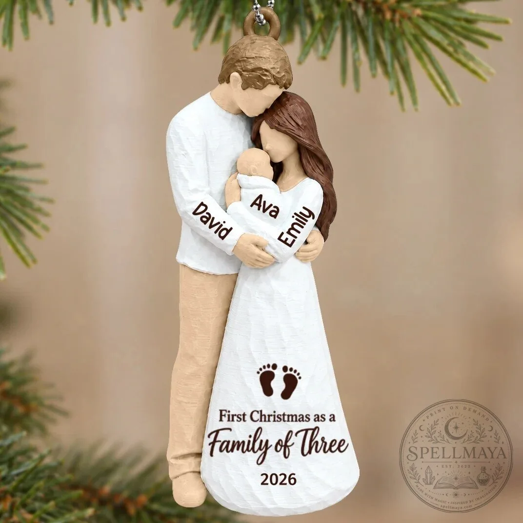 Personalized First Christmas As Family Of Three New Parents Holiday Ornament 48 Personalized First Christmas As Family Of Three New Parents Holiday Ornament