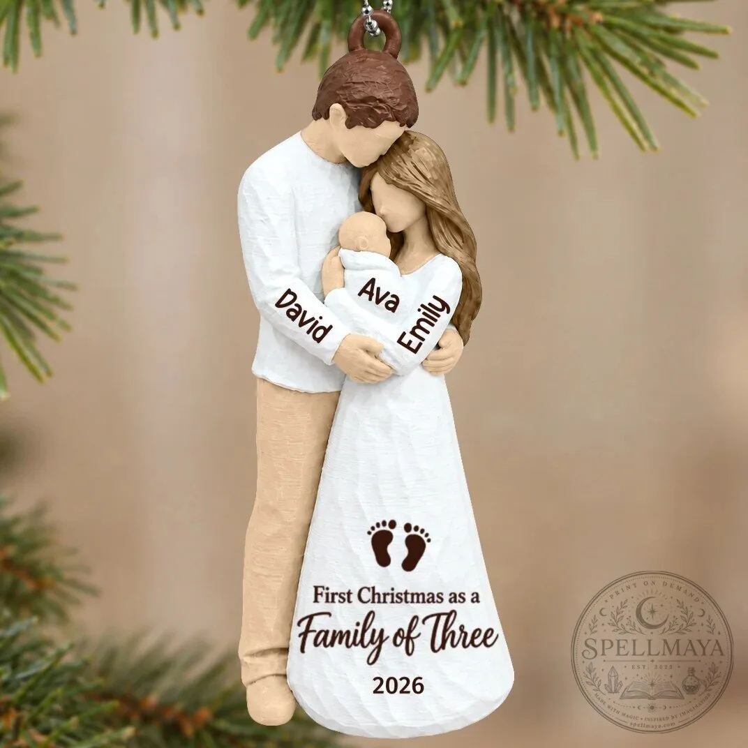 Personalized First Christmas As Family Of Three New Parents Holiday Ornament 52 Personalized First Christmas As Family Of Three New Parents Holiday Ornament
