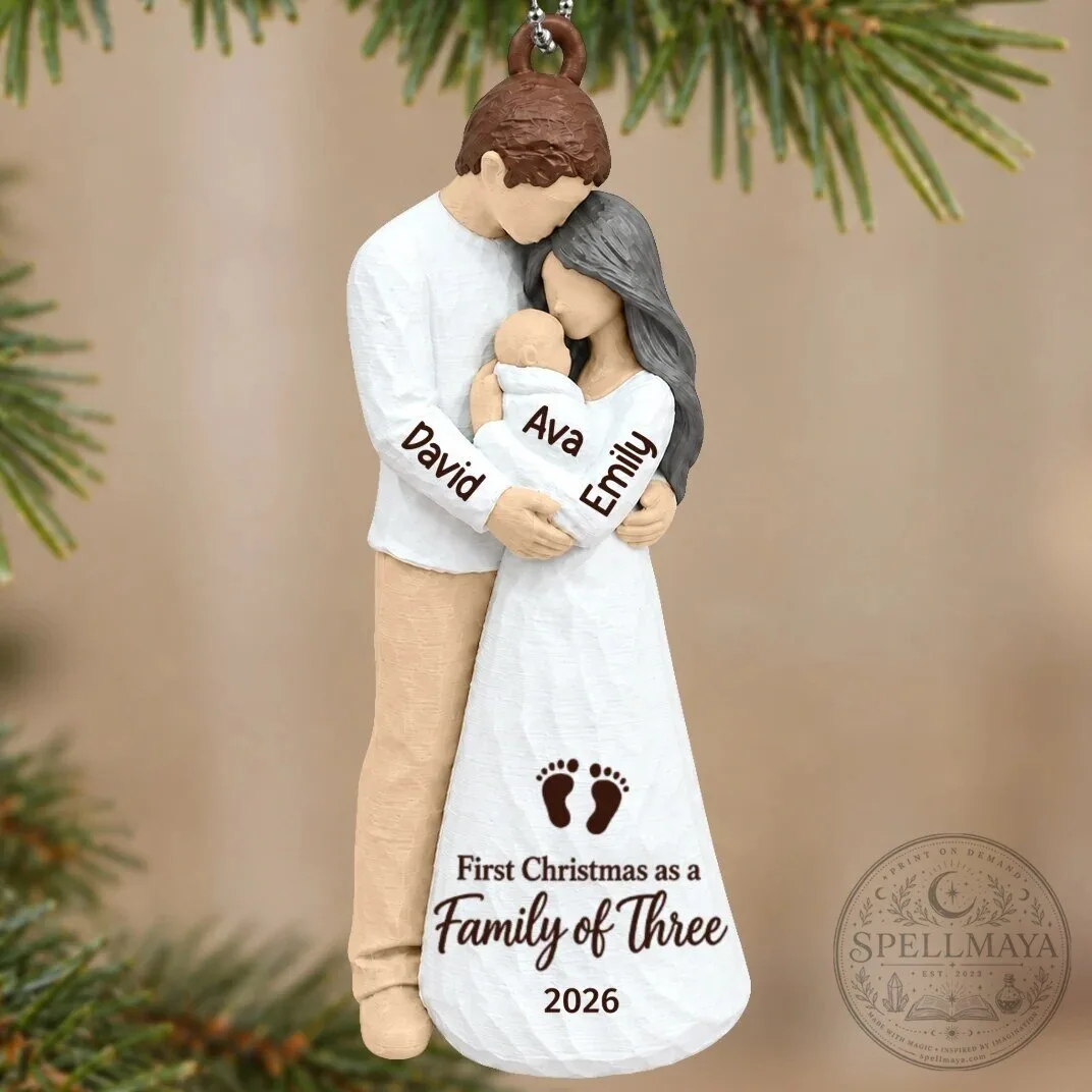 Personalized First Christmas As Family Of Three New Parents Holiday Ornament 54 Personalized First Christmas As Family Of Three New Parents Holiday Ornament