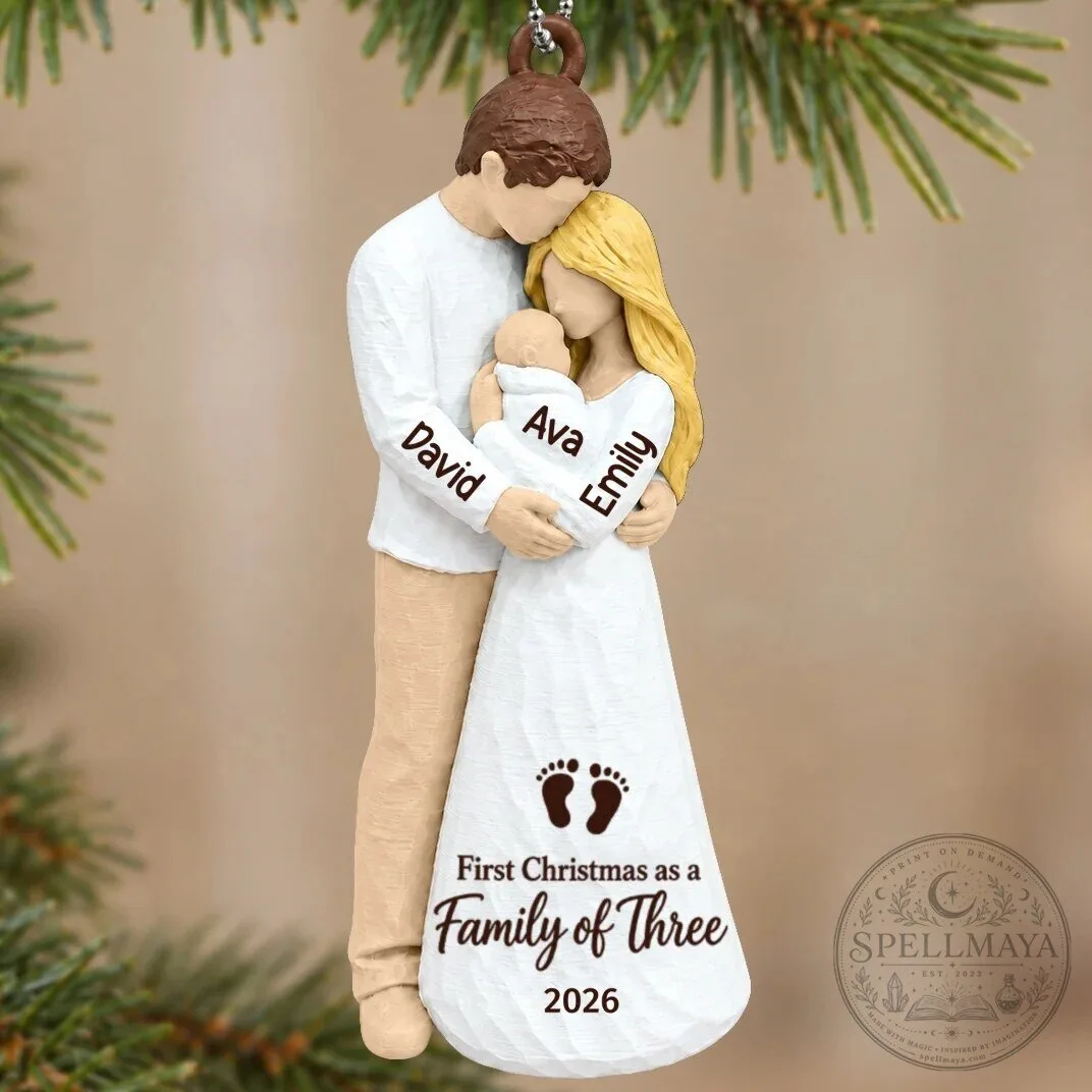 Personalized First Christmas As Family Of Three New Parents Holiday Ornament 55 Personalized First Christmas As Family Of Three New Parents Holiday Ornament