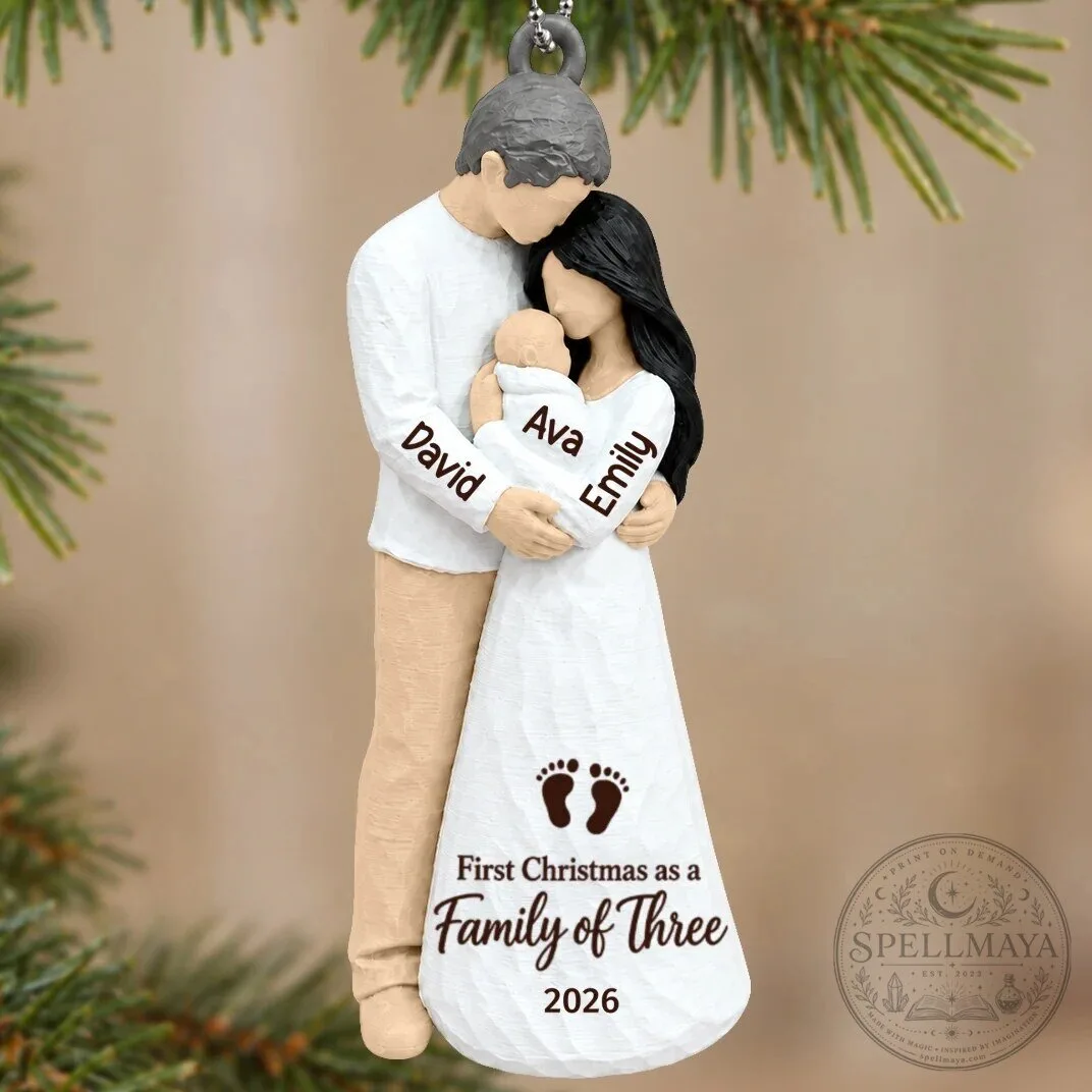 Personalized First Christmas As Family Of Three New Parents Holiday Ornament 56 Personalized First Christmas As Family Of Three New Parents Holiday Ornament