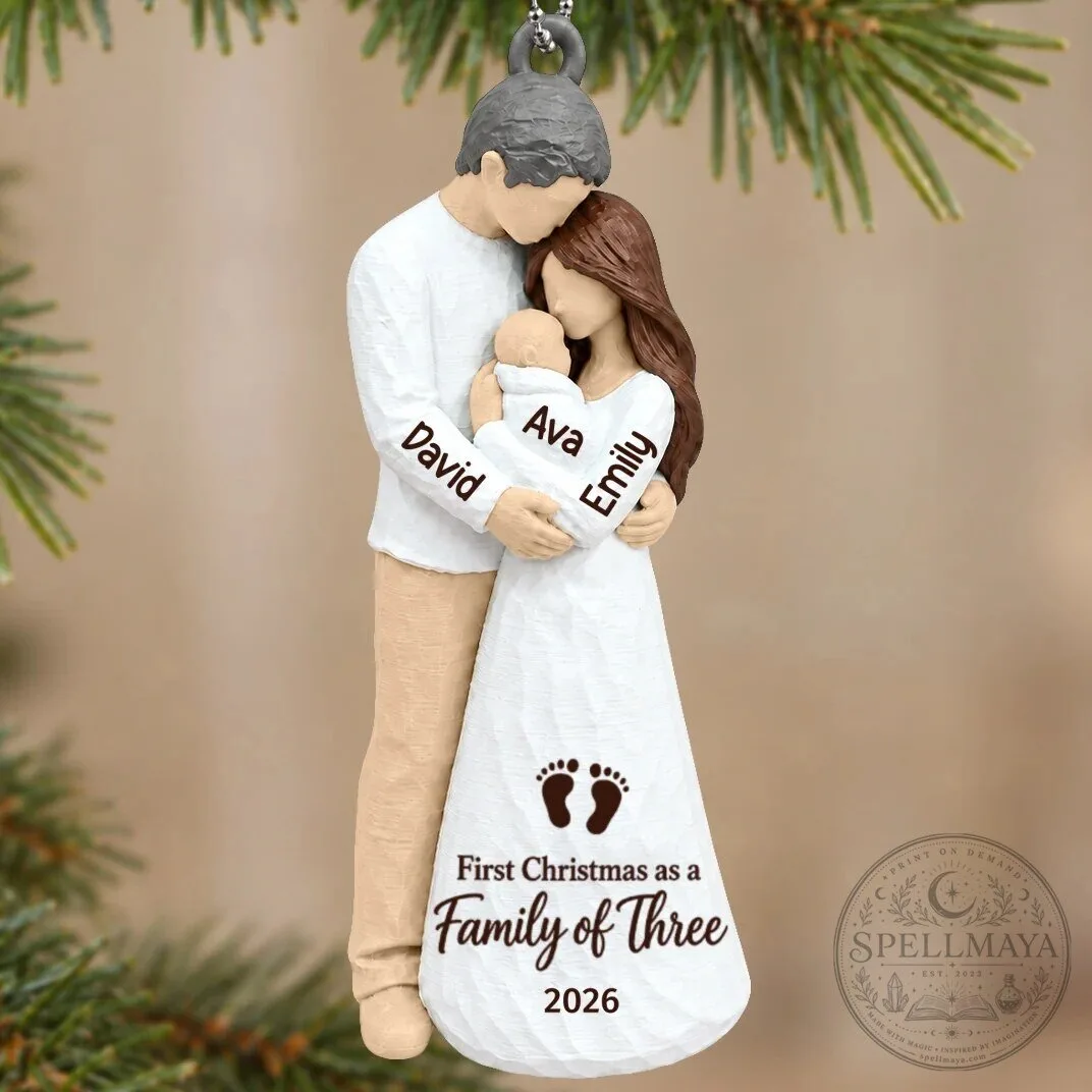 Personalized First Christmas As Family Of Three New Parents Holiday Ornament 58 Personalized First Christmas As Family Of Three New Parents Holiday Ornament