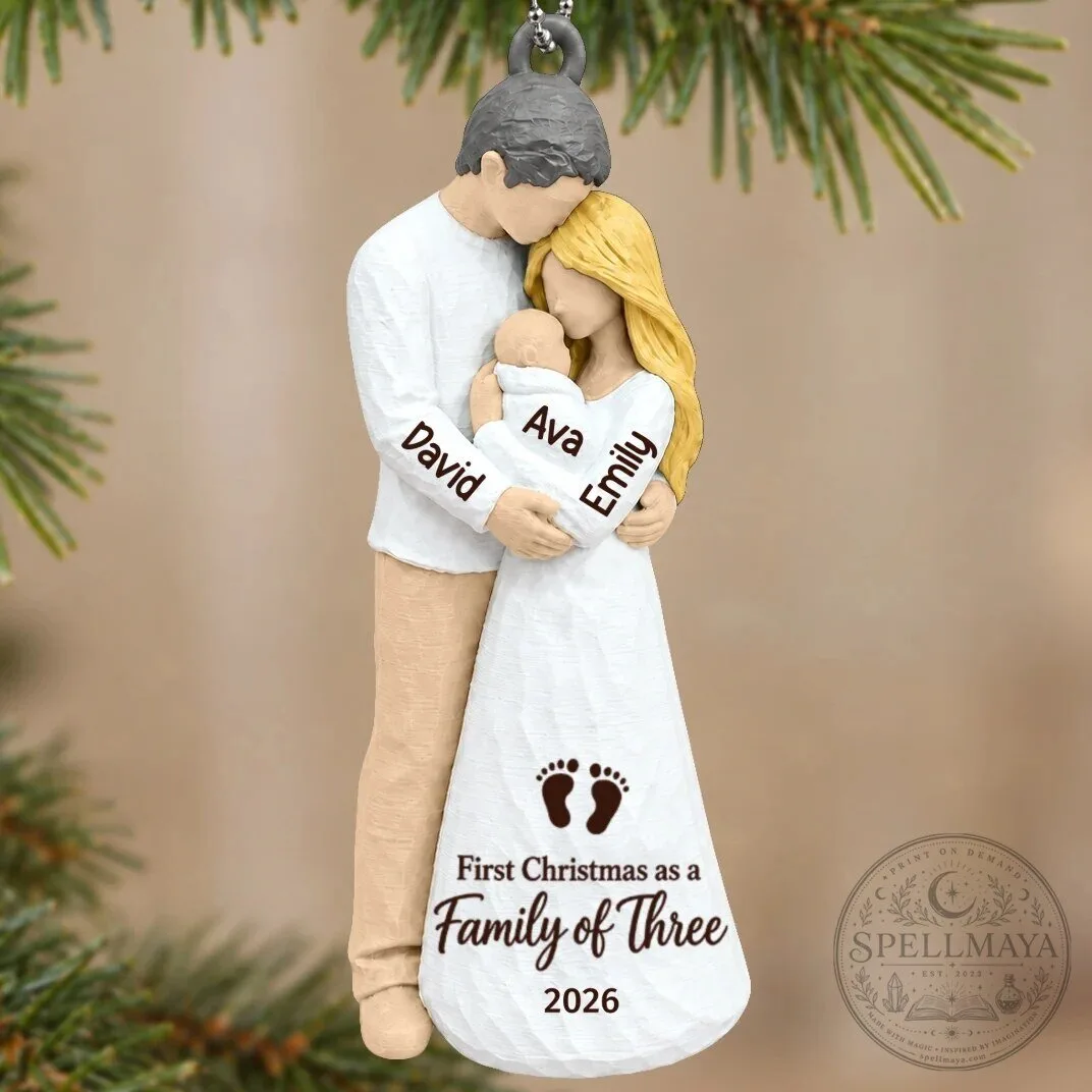 Personalized First Christmas As Family Of Three New Parents Holiday Ornament 60 Personalized First Christmas As Family Of Three New Parents Holiday Ornament