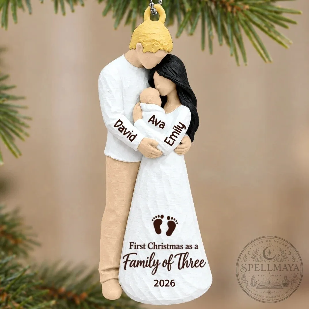 Personalized First Christmas As Family Of Three New Parents Holiday Ornament 61 Personalized First Christmas As Family Of Three New Parents Holiday Ornament