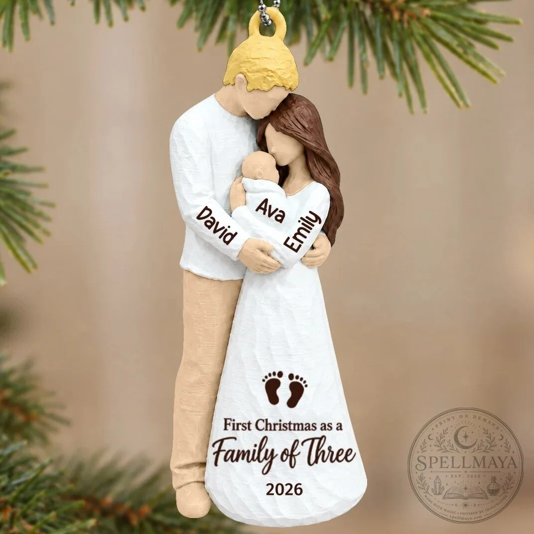 Personalized First Christmas As Family Of Three New Parents Holiday Ornament 63 Personalized First Christmas As Family Of Three New Parents Holiday Ornament