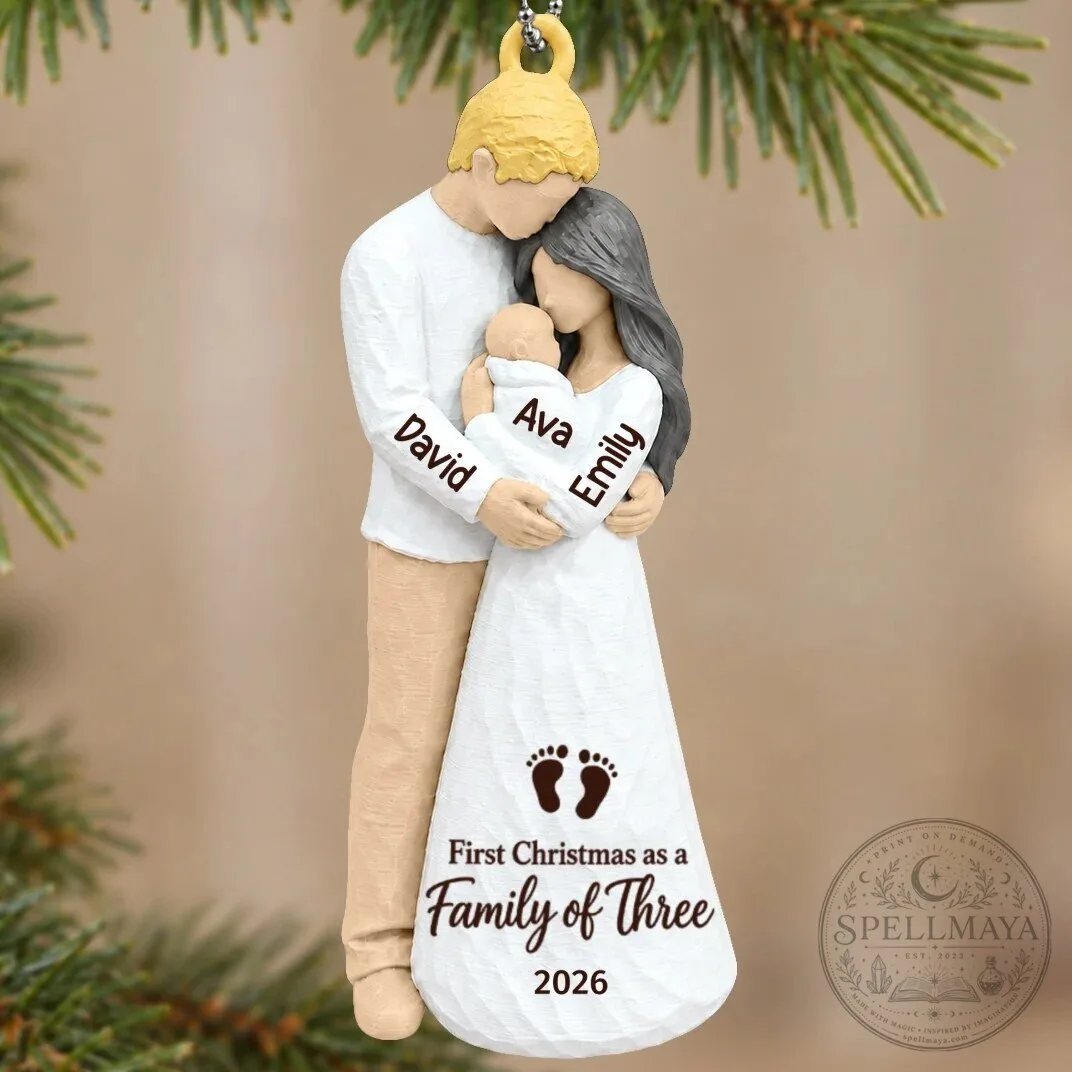 Personalized First Christmas As Family Of Three New Parents Holiday Ornament 64 Personalized First Christmas As Family Of Three New Parents Holiday Ornament