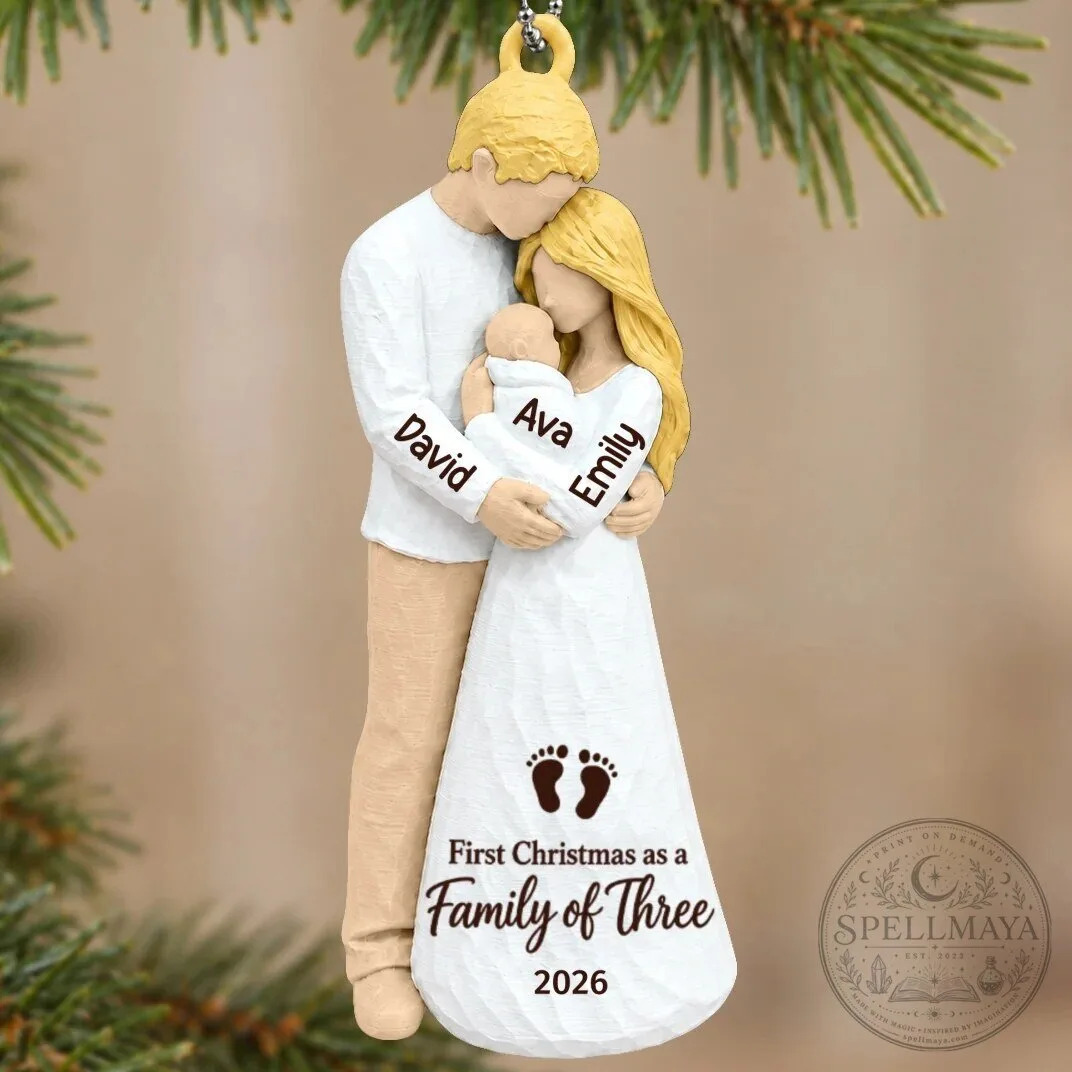 Personalized First Christmas As Family Of Three New Parents Holiday Ornament 65 Personalized First Christmas As Family Of Three New Parents Holiday Ornament