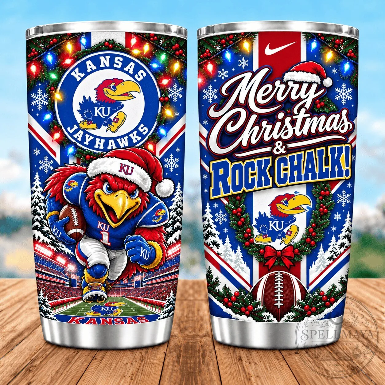 Kansas Jayhawks Christmas Spirit Stainless Steel Tumbler