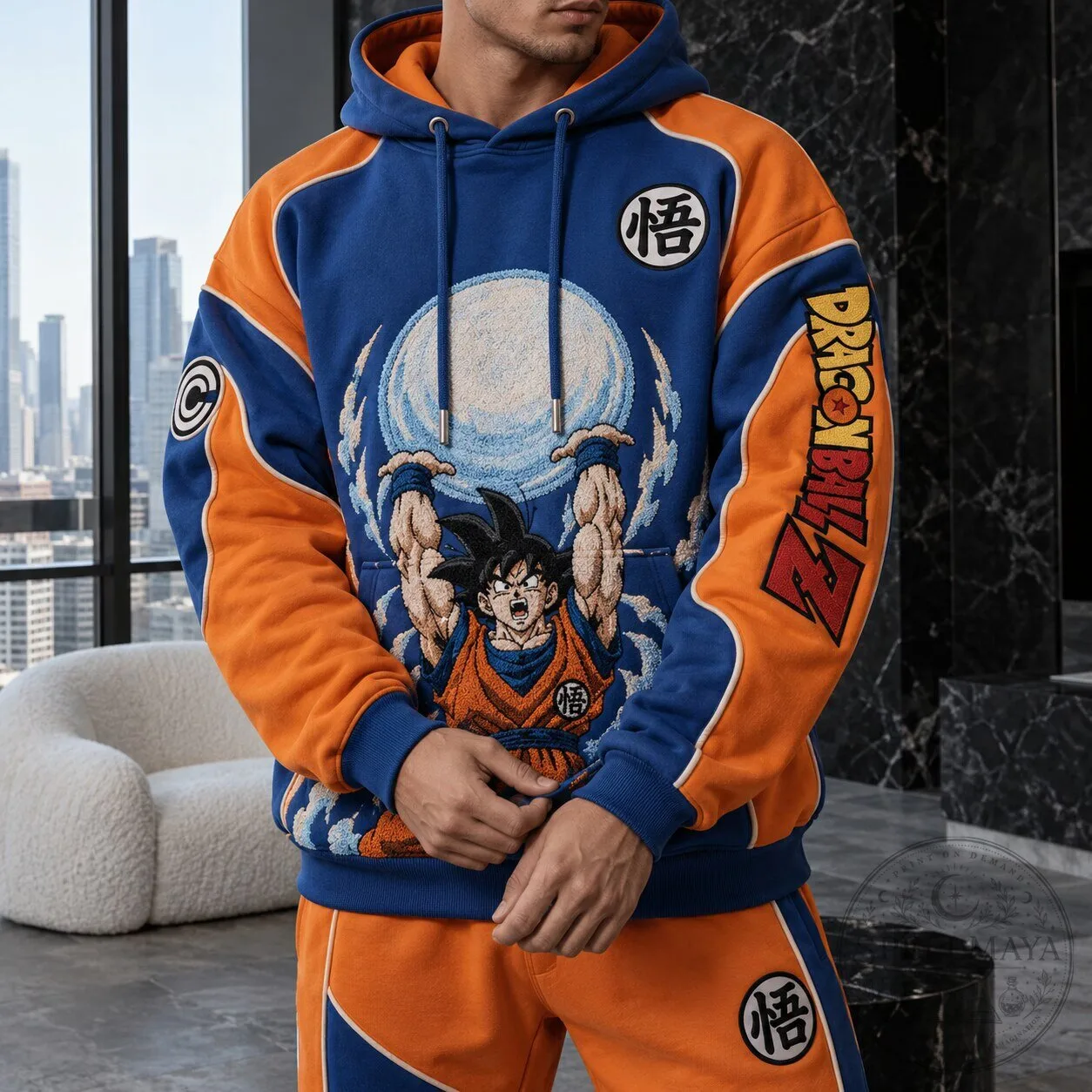 Dragon Ball Z Goku Spirit Bomb Anime Embroidered Blue and Orange Hoodie 1 Dragon Ball Z Goku Spirit Bomb Anime Embroidered Blue and Orange Hoodie