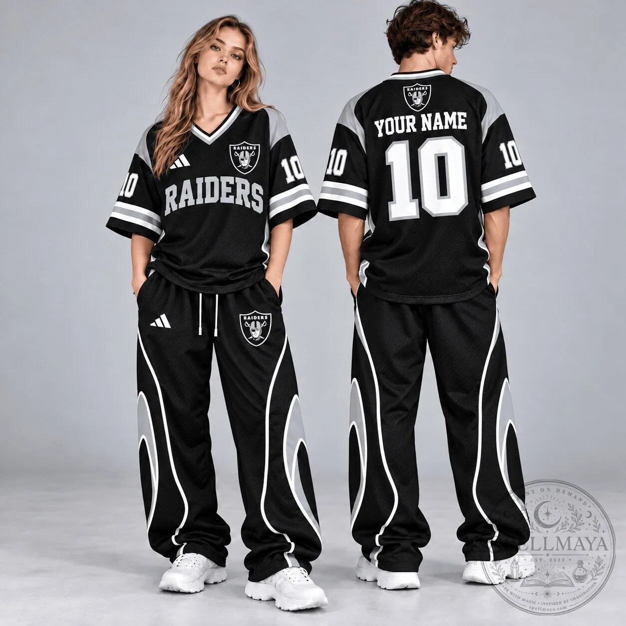 Las Vegas Raiders Custom Name and Number Black Football Jersey and Pants Set 3 Las Vegas Raiders Custom Name and Number Black Football Jersey and Pants Set