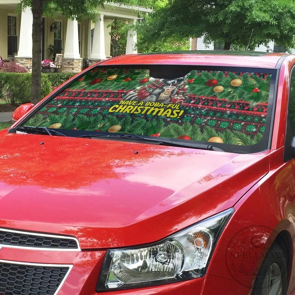 Funny Christmas Raccoon Drinking Boba Tea Car Sun Shade 8 Funny Christmas Raccoon Drinking Boba Tea Car Sun Shade