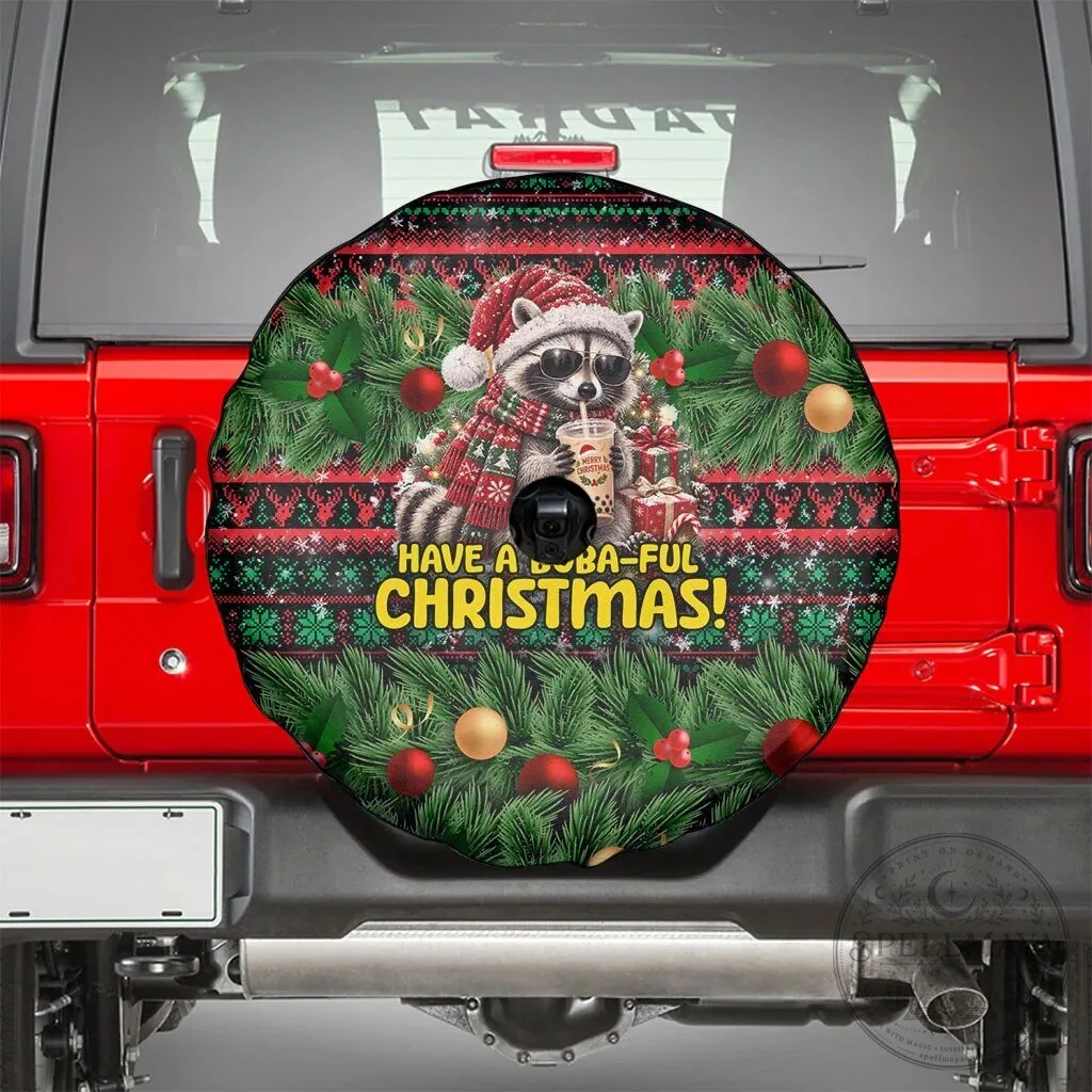 Christmas Raccoon Drinking Boba Tea Have a Boba-Ful Christmas Spare Tire Cover 7 Christmas Raccoon Drinking Boba Tea Have a Boba-Ful Christmas Spare Tire Cover
