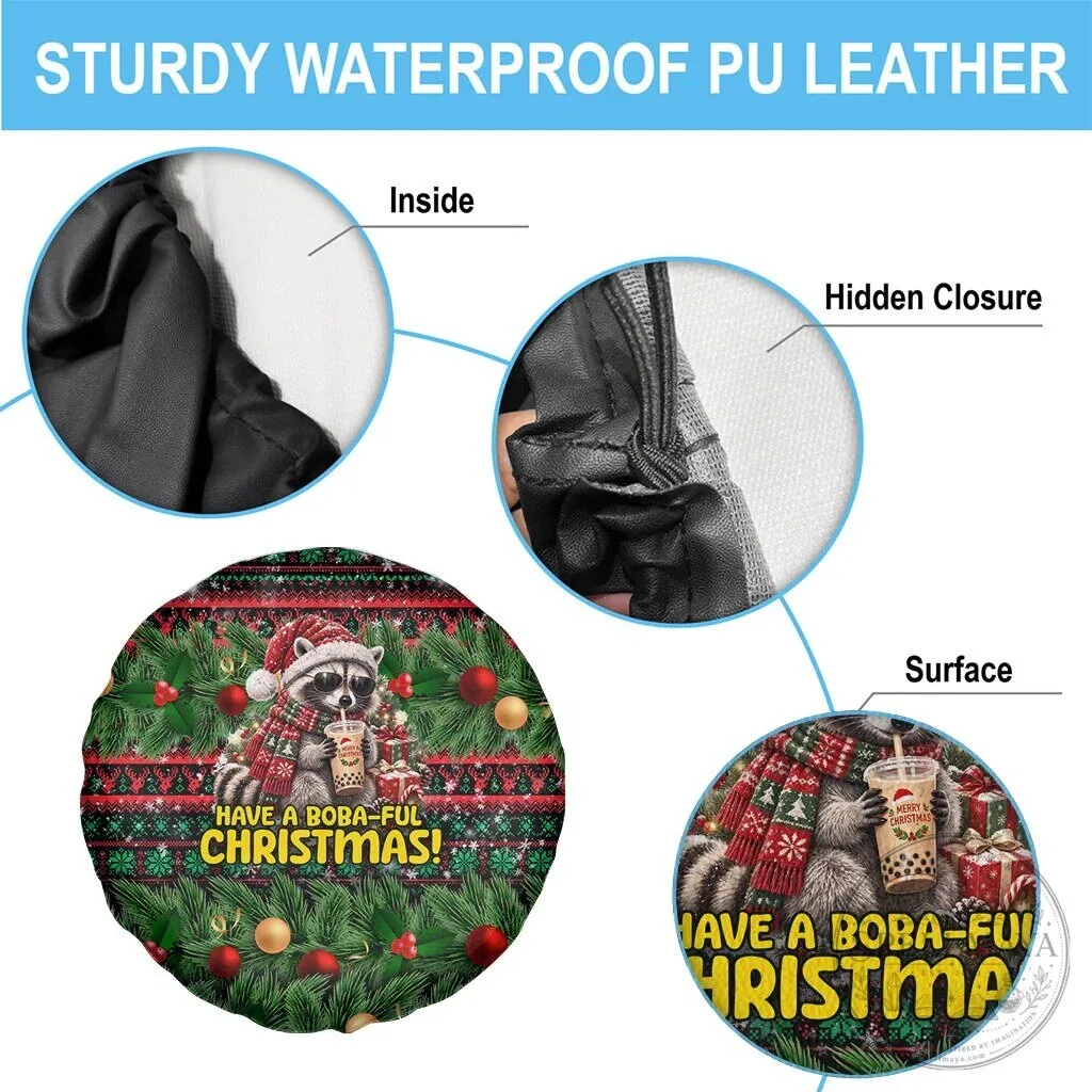 Christmas Raccoon Drinking Boba Tea Have a Boba-Ful Christmas Spare Tire Cover 9 Christmas Raccoon Drinking Boba Tea Have a Boba-Ful Christmas Spare Tire Cover