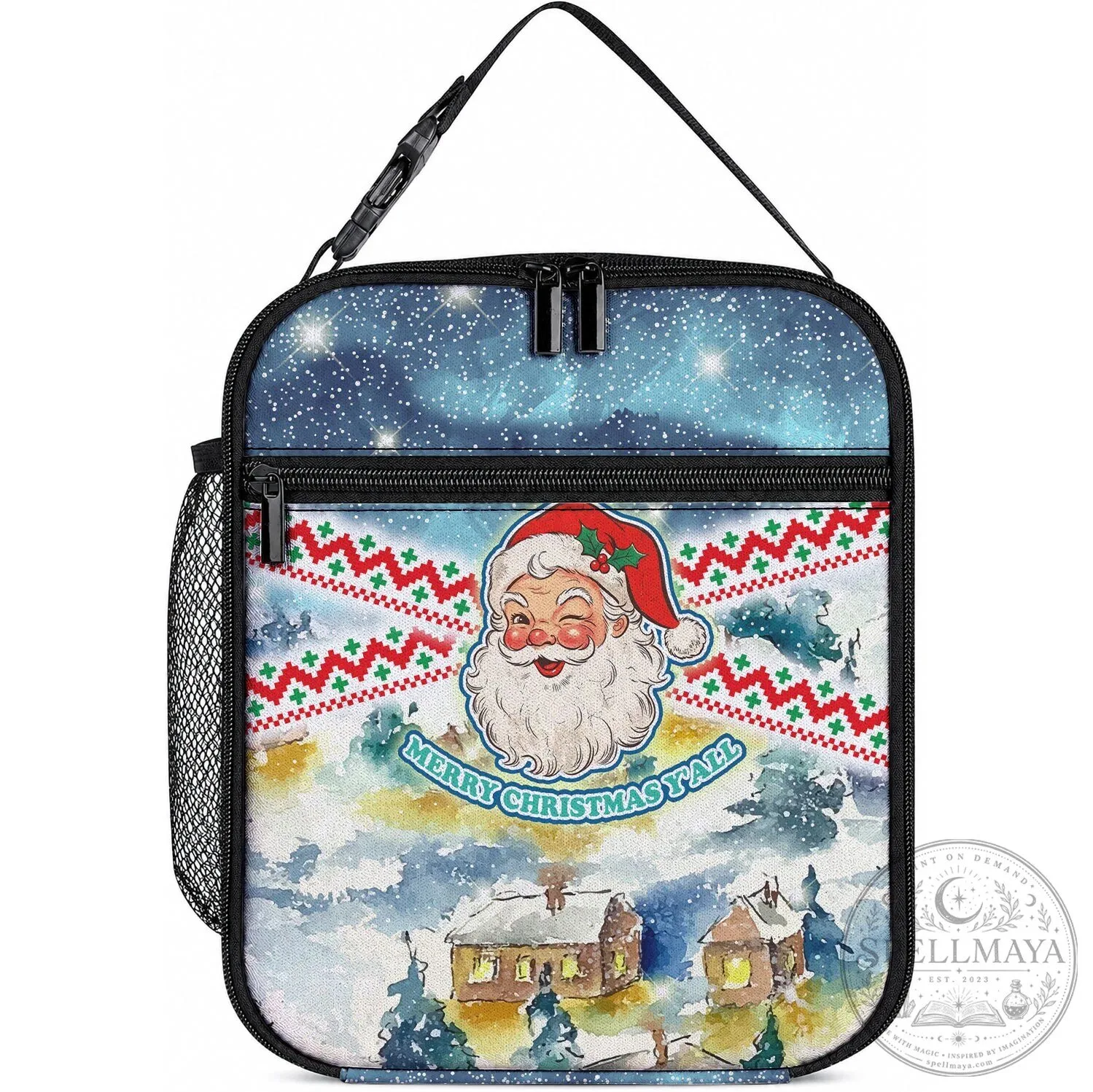 Merry Christmas Y'all Vintage Santa Claus Winking Winter Lunch Bag 4 Merry Christmas Y'all Vintage Santa Claus Winking Winter Lunch Bag