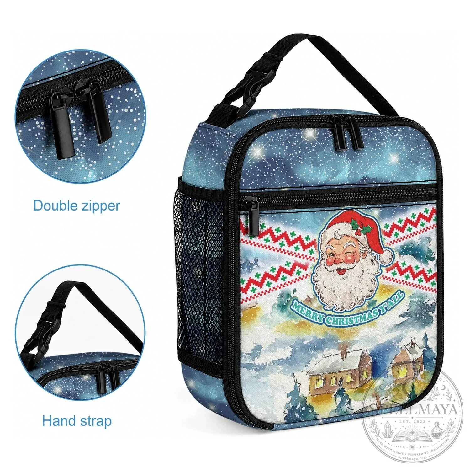 Merry Christmas Y'all Vintage Santa Claus Winking Winter Lunch Bag 8 Merry Christmas Y
