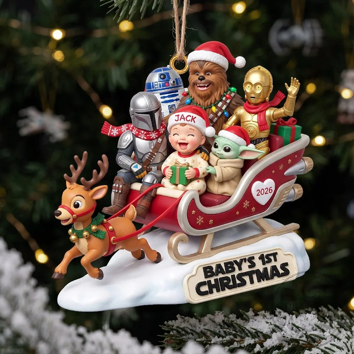 Star Wars Baby's First Christmas Personalized Sleigh Holiday Ornament 2 Star Wars Baby's First Christmas Personalized Sleigh Holiday Ornament