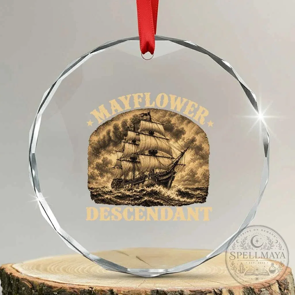 Mayflower Descendant Vintage Ship Crystal Glass Christmas Ornament