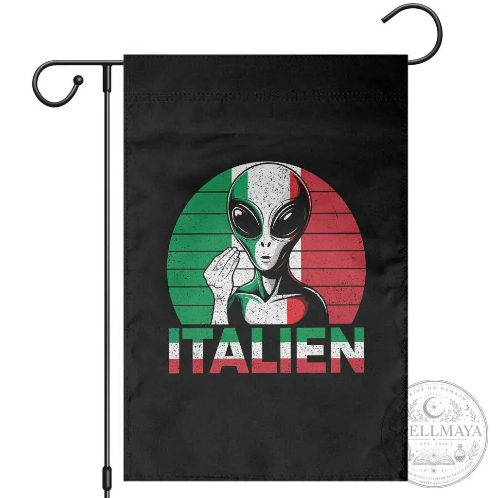 Funny Italian Alien Hand Gesture Italy Flag Garden Flag