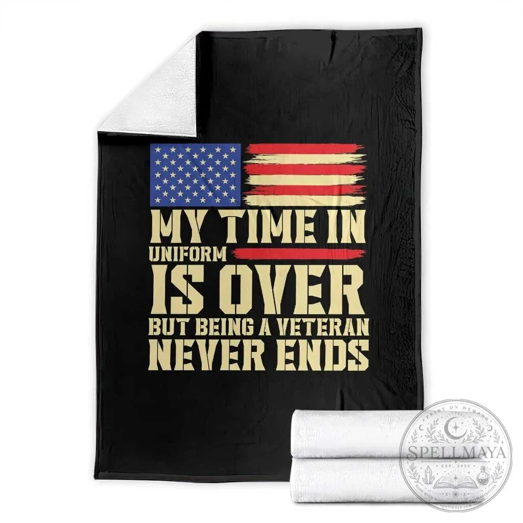 Veteran Never Ends American Flag Patriotic Military Service Fleece Blanket