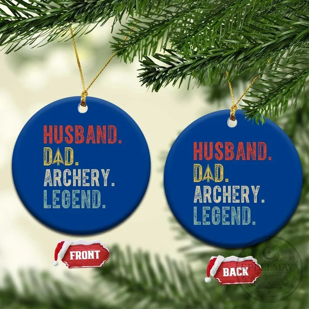 Husband Dad Archery Legend Round Ceramic Christmas Ornament