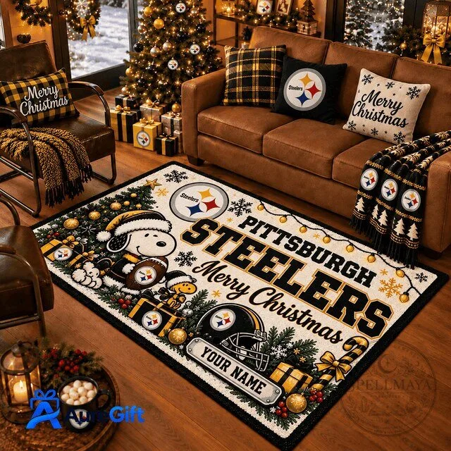 Pittsburgh Steelers Snoopy Merry Christmas Holiday Area Rug