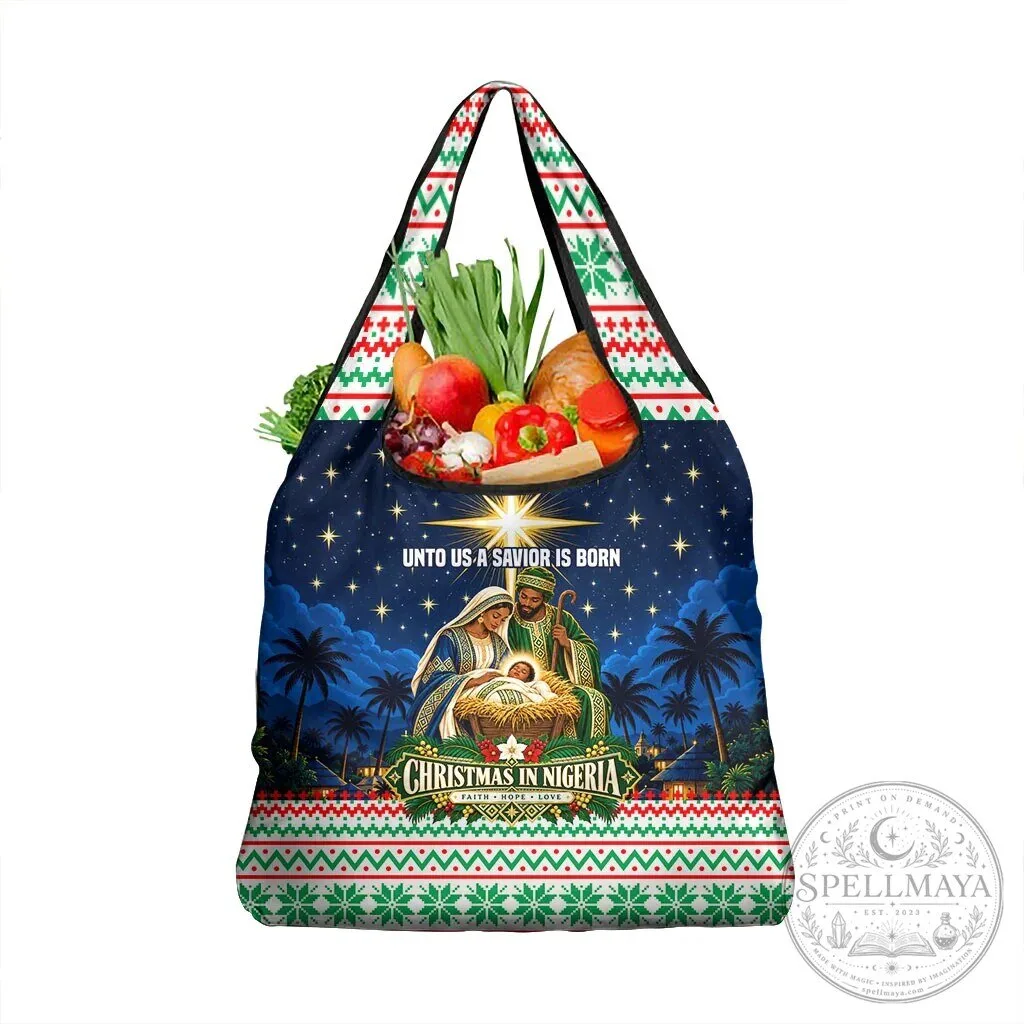 Christmas in Nigeria Nativity Scene Reusable Shopping Grocery Bag