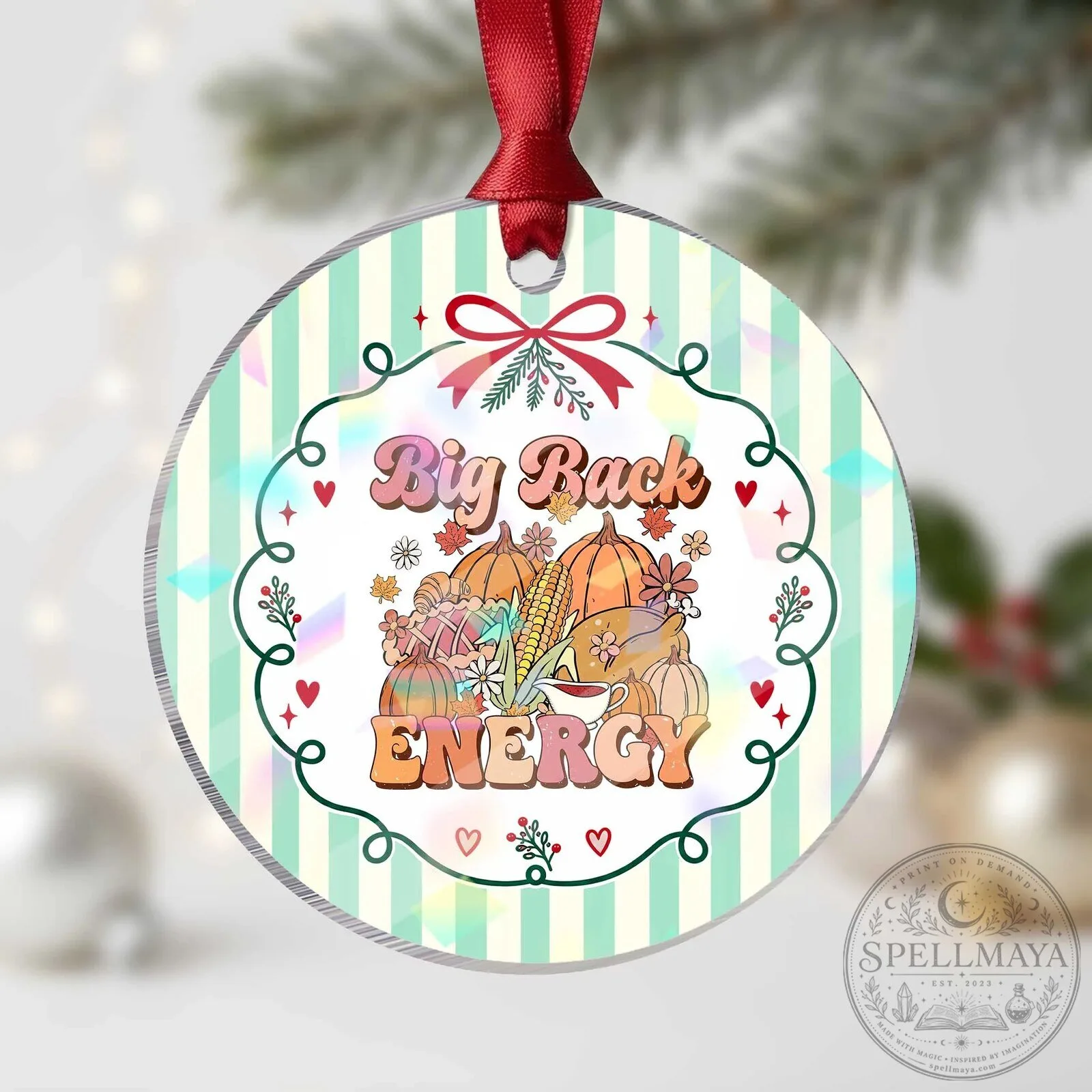 Funny Thanksgiving Big Back Energy Retro Groove Fall Season Food Ornament 3 Funny Thanksgiving Big Back Energy Retro Groove Fall Season Food Ornament