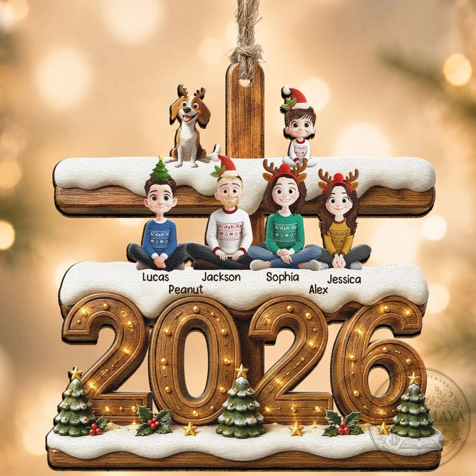 Personalized Family Christmas Tree Ornament with Pet and Custom Names