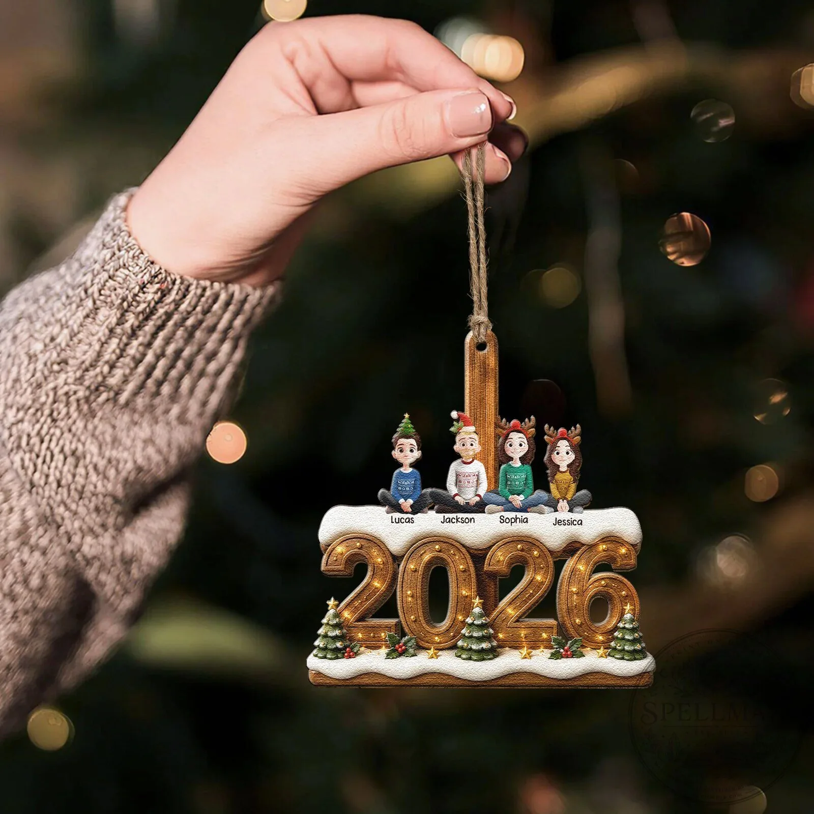 Personalized Family Christmas Tree Ornament with Pet and Custom Names 8 Personalized Family Christmas Tree Ornament with Pet and Custom Names