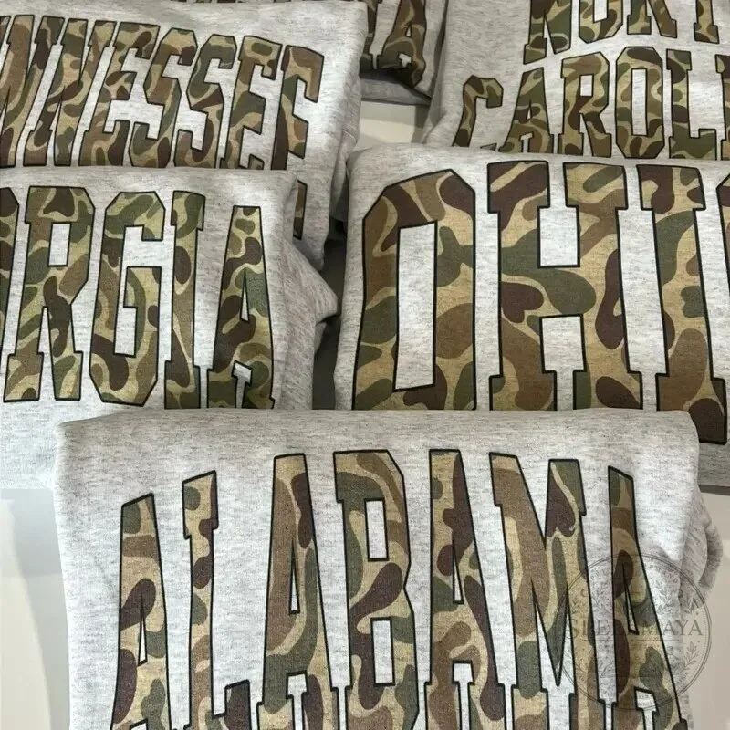 College State Name Camouflage Retro Graphic Crewneck Sweatshirt 9 College State Name Camouflage Retro Graphic Crewneck Sweatshirt