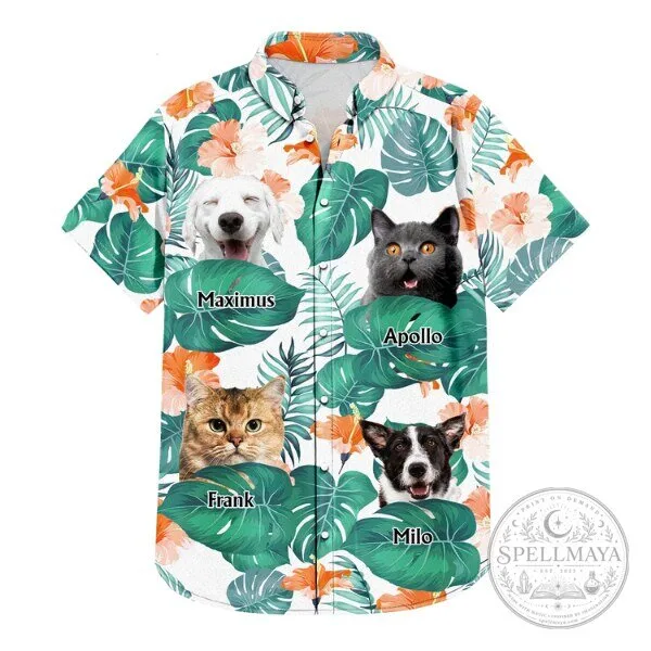 Personalized Pet Photo Tropical Leaves Hawaiian Shirt for Dog and Cat Owners 3 Personalized Pet Photo Tropical Leaves Hawaiian Shirt for Dog and Cat Owners